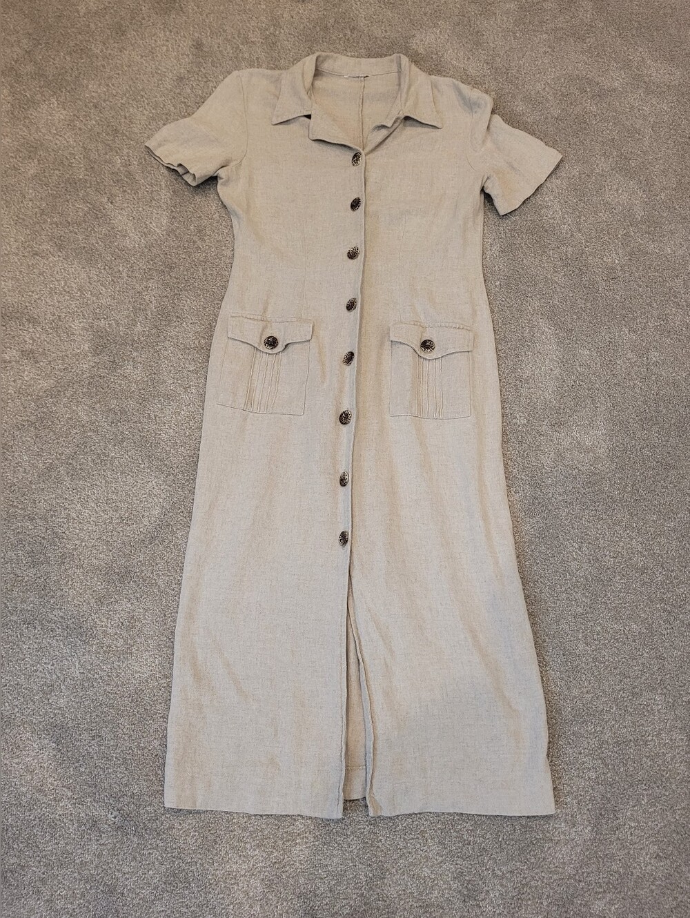 Vintage Cream Button-Front Maxi Dress